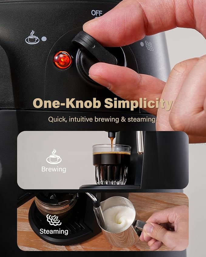 SHARDOR 3.5 Bar Espresso Machine, Compact Expresso Coffee Machines for Home, 4-Cup Espresso Maker with Milk Frother for Cappuccino & Latte, Fast Heating System, Easy-to-Use, 800W, Black