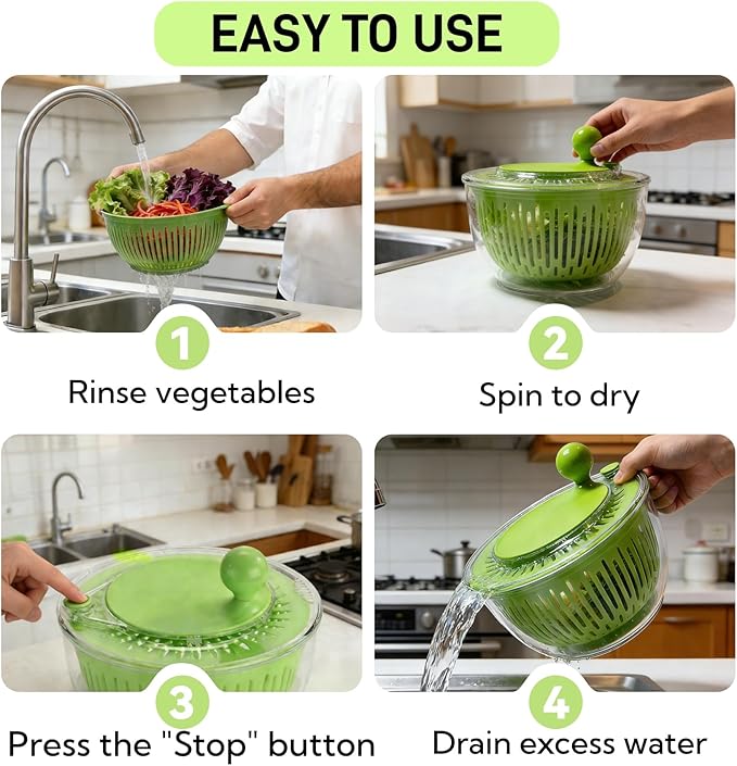 Salad Spinner, Large Vegetables Wash Bowl, 4.8 Qt Fruits Lettuce Dryer with 5 Blade Slicer and Slicer Egg Yolk Strainer Shredder for Salad Cleaner