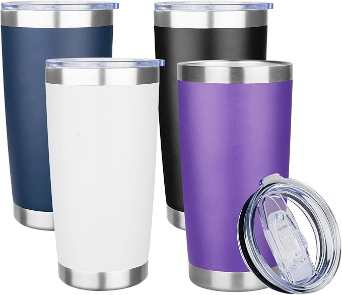 20oz Tumbler with Lid Stainless Steel Insulated Tumblers Travel Coffee (4, White/Black/Purple/Navy)