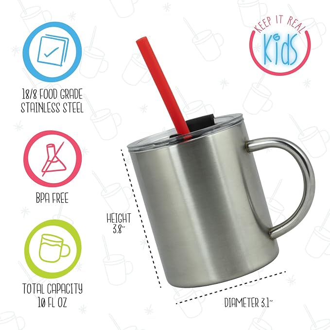 Stainless Steel 10oz Kid's Cup and 10oz Kids Mug, BPA Free, Unbreakable (Natural)