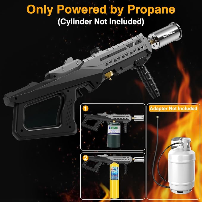 Sondiko Powerful Cooking Propane Torch Gun, Culinary Torch Campfire Starter, Adjustable Weed Torch Burner for Searing Steak, BBQ, Welding (Gray & Black) Propane Tank Not Included