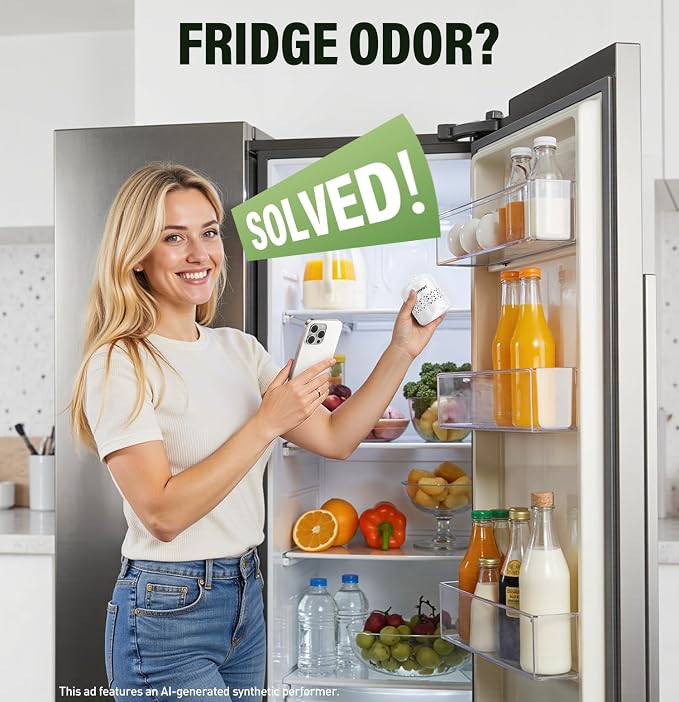 Refrigerator Deodorizer - 10-Year Odor Eliminator for Refrigerator & Freezer, No Baking Soda Needed, Neutralizes Food Smells, Space-Saving Air Filter White