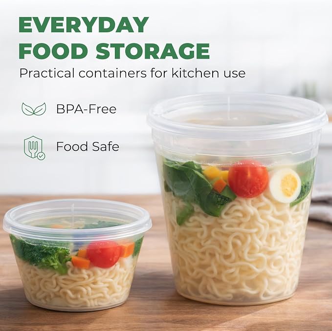EconoHome Clear Deli Containers with Lids - 240-Pack, 24oz Plastic Containers with Lids for Food Storage, Meal Prep, Leftover, Restaurant Business, Takeout - Fridge, Microwave & Freezer-Safe