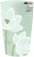 Tea Forte Double-Walled Ceramic Kati Cup, Removable Stainless Steel Infuser Basket and Lid, Steeps 12 oz Loose Leaf Tea, Dishwasher & Microwave Safe, Lotus Blossom