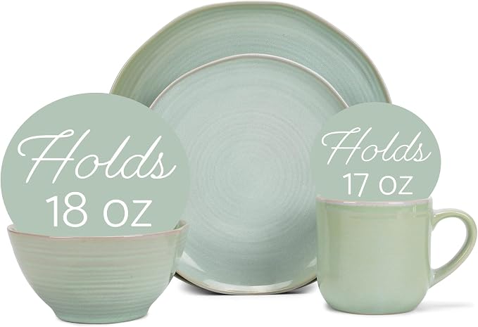 Elanze Designs Reactive Glaze Farmhouse Rustic Boho Ceramic Stoneware Dinnerware 16 Piece Plate Bowl Mug Dish Set - Service for 4, Seafoam Mint Green