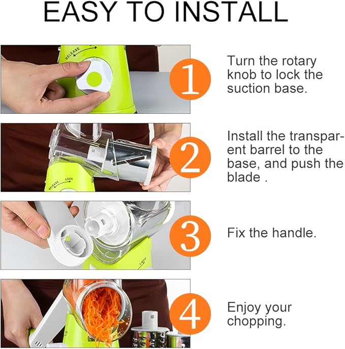 Ourokhome Rotary Cheese Grater Hand Crank, Kitchen Shredder Speed Mandolin Slicer Nuts Grinder with Handle,Vegetable Chopper Onion Cutter with Container, Multifunctional Food Chopper Veggie Dicer with