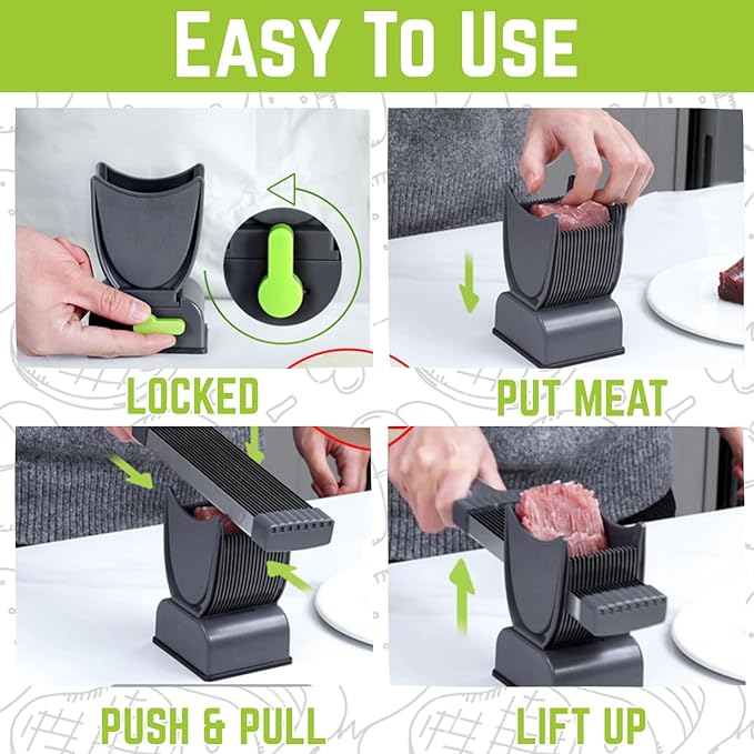 Fresh Meat Slicer & Cleaver Set – Adjustable 2mm/4mm Thickness –17 Blade Manual Meat Slicer for Beef, Pork, Chicken – Slice, Shred, Dice – Home Cooking, BBQ, Jerky, Hot Pot