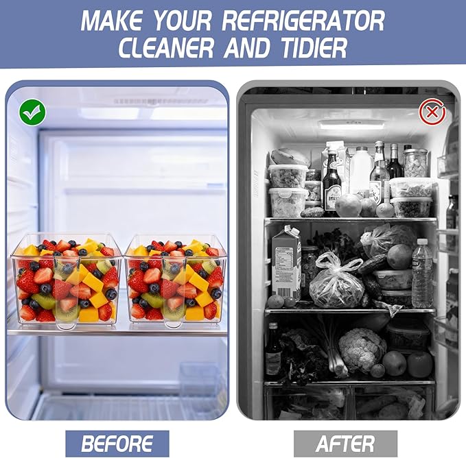 2 Set Ice Storage Bins for Freezer with Lid and Flexible Scoop, Transparent Plastic Ice Container with Pull-Out Handle Kitchen Food Storage Organizer for Home Office Fridge Kitchen