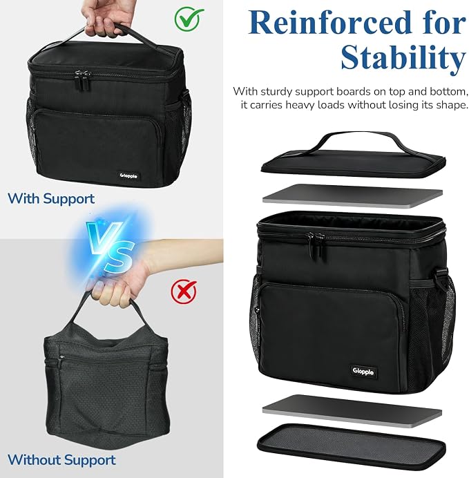 Gloppie Flight Crew Lunch Bag with Luggage Trolley Sleeve - Professional Insulated Cooler Bag for Flight Attendants & Pilots, Leakproof Lunch Box with Reinforced Structure for Travel & Work, Black