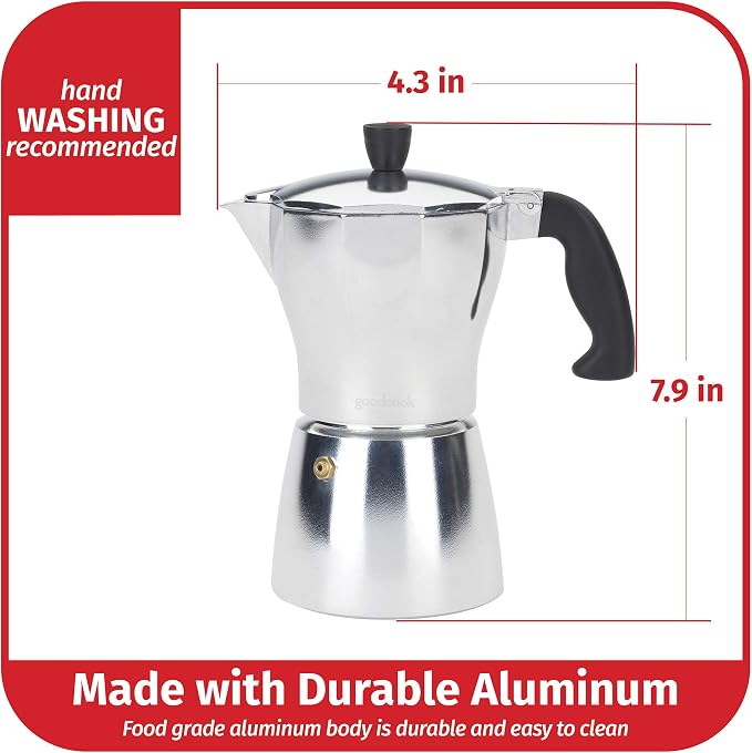 Goodcook Koffe 6-Cup Aluminum Stovetop Moka Pot Espresso Maker
