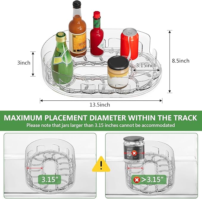 Lazy Susan Turntable Organiser for Fridge, 360°Rotating Spice Racks for Kitchen Cabinet, Fridge and Pantry Organizer, 33 X 7.5cmClear PET Revolving Condiment Holder﻿