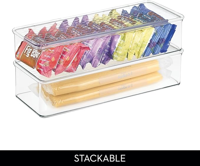 iDesign Plastic Stackable Hinged-Lid Pantry or Kitchen Storage Box - Set of 4 - Clear