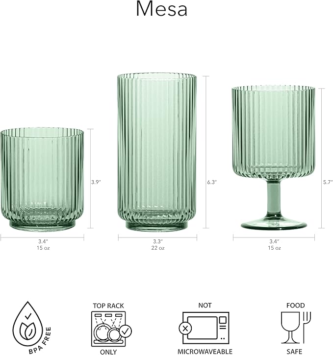 TarHong Mesa Premium Plastic Drinkware Tumbler/Double Old Fashioned, 15 Ounce, Clear, (Set of 6)