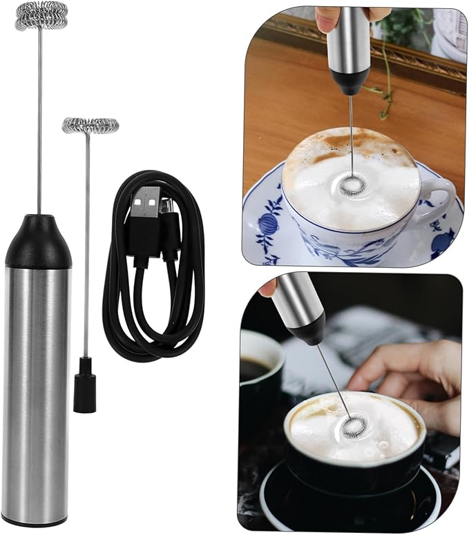DECHOUS Electric Milk Frother Handheld Rechargeable for Coffee Latte Cappuccino Safe Materials Easy to Use