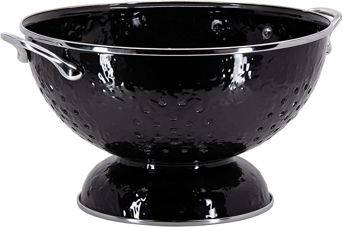 Golden Rabbit Enamelware Large Colander, 5 quart, Solid Black Textured