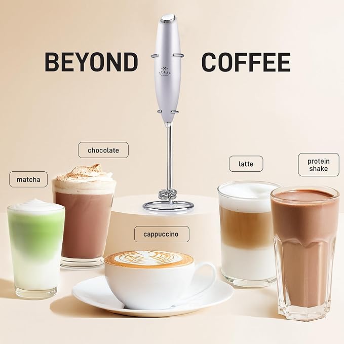 Zulay Kitchen Whisk Milk Frother with 4 Duracell Batteries - Powerful Handheld Foam Maker for Coffee, Lattes, Matcha, Hot Chocolate & Cappuccinos - Whip Creamy Froth in Seconds