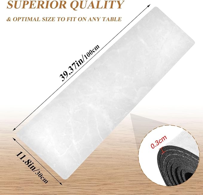 2 in 1 Table Runner Trivet for Hot Pots and Pans Heat Resistant Non Slip Waterproof 39 x 12 Inch Decorative Table Protector for Kitchen Countertop Marble White