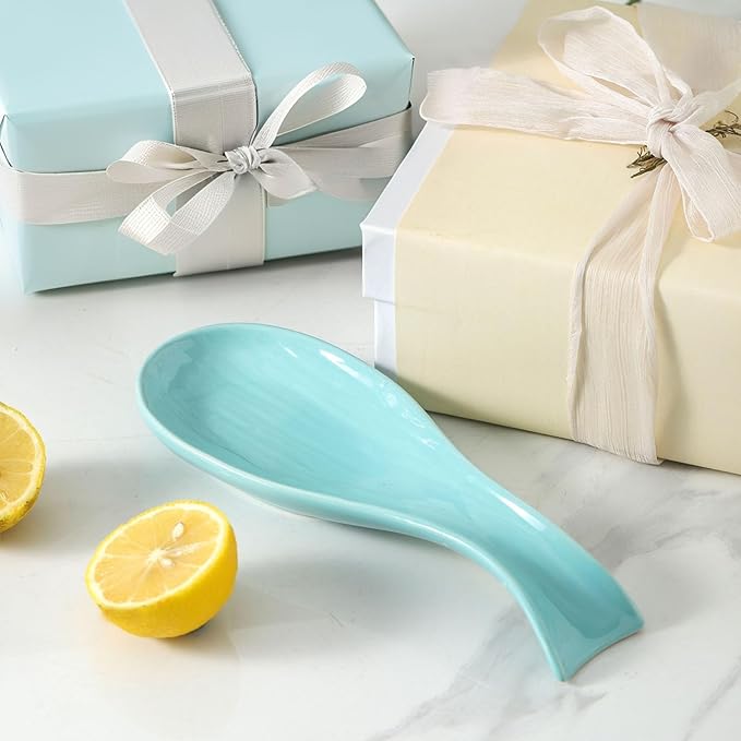 Ceramic Spoon Rest for Stove Top,Large 8.7 Inch Spoon Holder for Kitchen Counter, Porcelain Utensil Rest for Ladle, Spatula, Housewarming Gift, Dishwasher Safe and Heat-Resistant,Turquoise(1 PC)