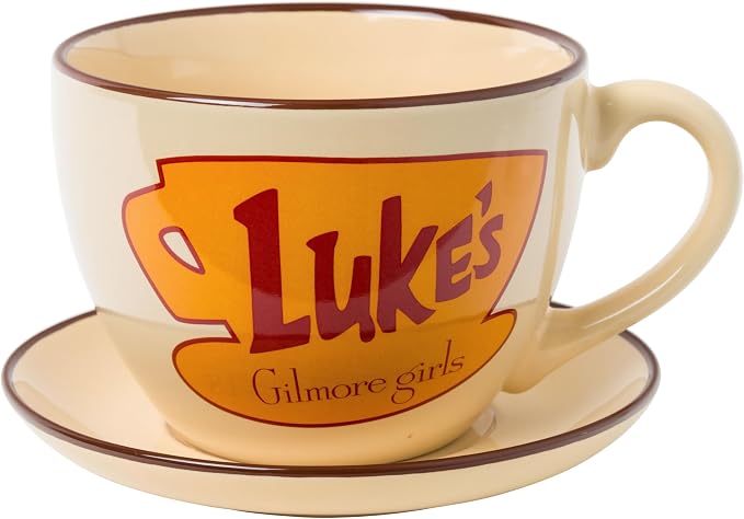 Silver Buffalo Gilmore Girls Stars Hollow Connecticut Luke's Diner Oversized Ceramic Teacup and Saucer Set, 22 Ounces