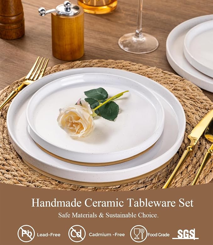AmorArc Ceramic Dinnerware Set for 6 | Speckled Stoneware Plates and Bowls with Rustic Terracotta Underside| Scratch Resistant,Dishwasher & Microwave Safe Dishes Sets- 18pcs White