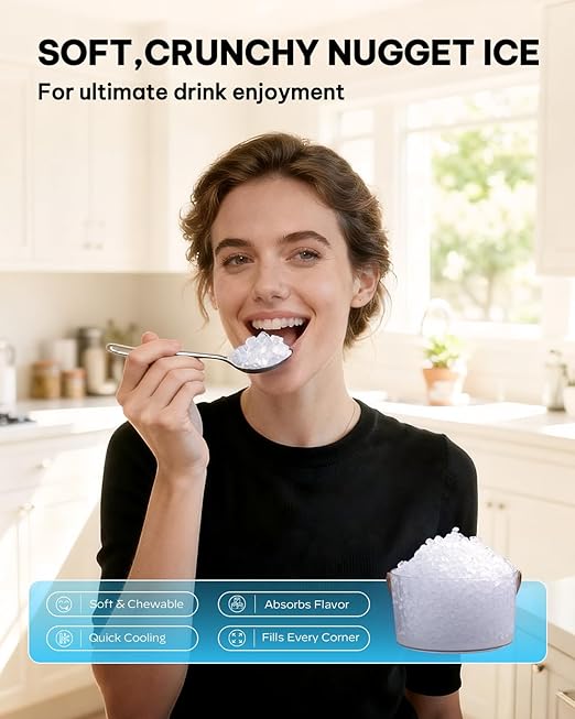 Silonn Nugget Ice Maker Countertop, Pebble Ice Makers with Crushed Soft Chewable Ice, 33lbs Per Day with Scoop, Pellet Portable Ice Machines with Auto-Cleaning for Home, Kitchen, Office