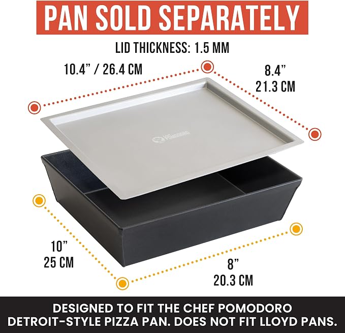 Chef Pomodoro Detroit Pizza Pan Lid, 8x10in, Anodized Aluminum, Lid Only | Lid Only, Pan Sold Separately; Fits Chef Pomodoro Detroit Pan Only; Retains Heat & Humidity, Prevents Drying, Stackable