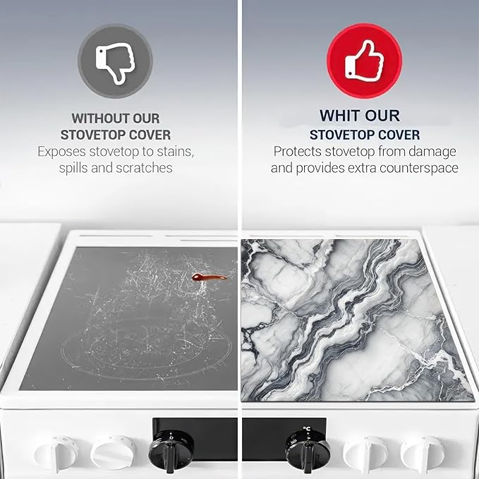 HOMETITUTE Marble Stove Top Cover for Electric 28x20 Inch Diatomite Kitchen Stovetop Cover Protector for Glass Electric Cooktop Countertop Heat Scratch Resistant Pad Modern Decor