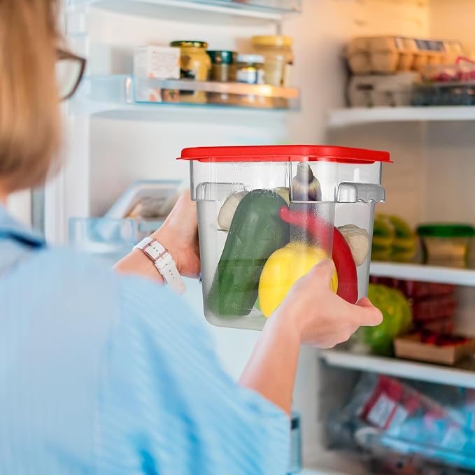 Blushtier 4 Pcs Food Storage Container with Lids Set 4 Qt Square and Round Clear PC Commercial Containers with Scale Handle for Home Restaurant Kitchen Food Storage, Dough Rise, Flour(Green and Red)