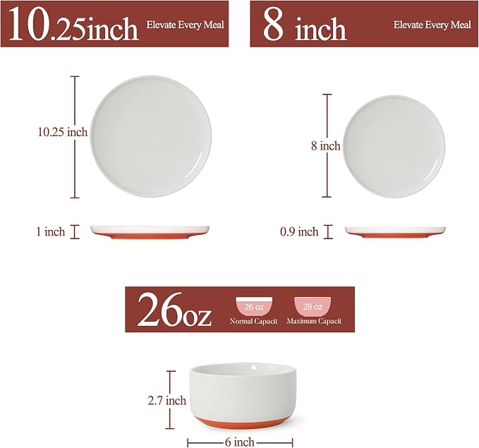 12 Piece Dinnerware Set, Dual Glaze Stoneware Plates and Bowls Sets, Modern Dinner Plate, Salad Plate, Cereal Bowl, Dish Set for 4, Microwave and Dishwasher Safe, Stardust Glaze White