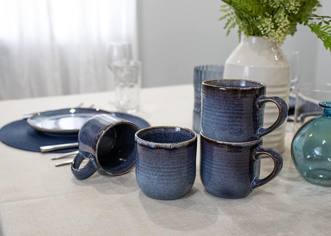 Elanze Designs Glossy Reactive Glaze Large 17 Fluid Ounce Everyday Kitchen Food Grade Ceramic Stoneware Coffee Mug Cup with Comfort Curved Handles, Set of 4, Purple Ombre Blue