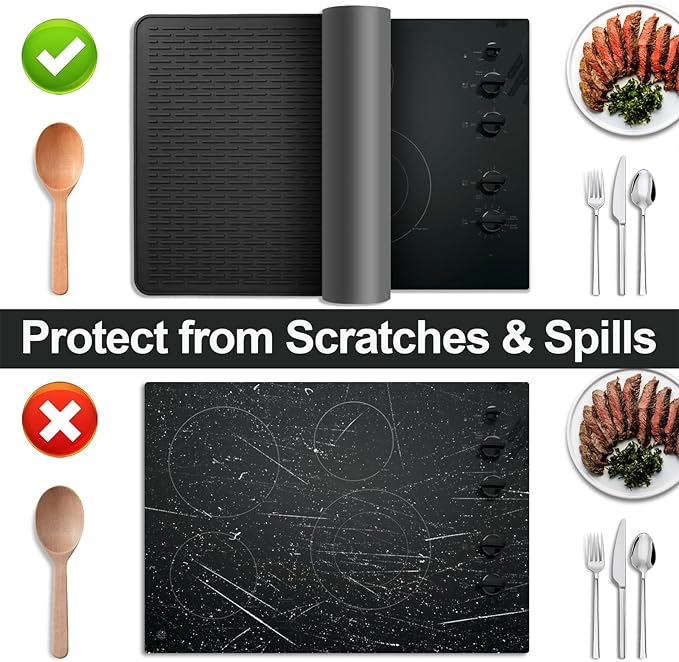 Stove Top Cover for Electric Stove- Range Covers for Electric Stove,Silicone XXL Dish Drying Mat, Glass Cooktop Covers, Flat RV Range top Mats (Black, 36"x21")