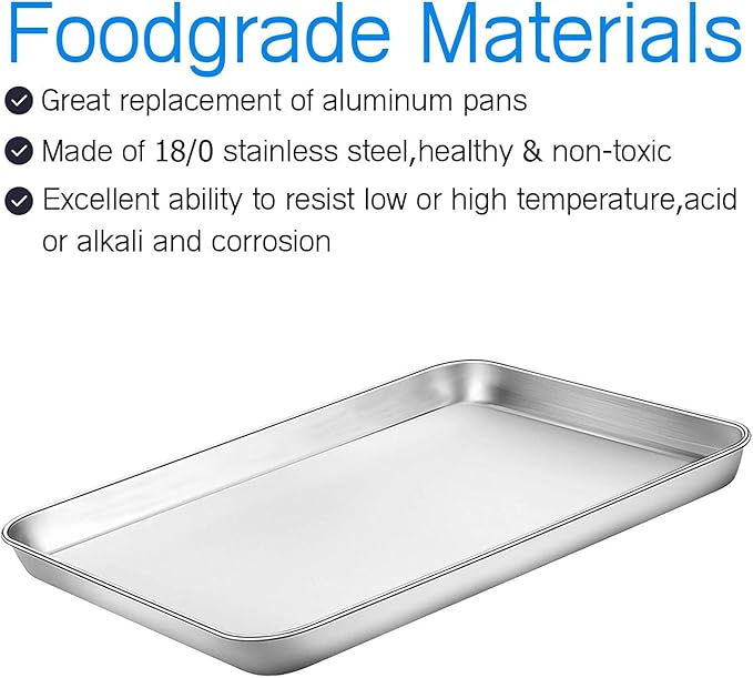 Cookie Sheet and Cooling Rack Set, 16 inch Stainless Steel Baking Pan with a Rack, Professional Bakeware, Healthy & Non-toxic & Rustproof & Easy Clean & Dishwasher Safe