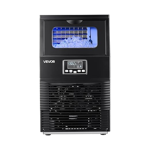 VEVOR Commercial Ice Maker Machine, 80 lbs/24h with 12Lbs Storage, 32 Cubes per Cycle, Stainless Steel Freestanding & Countertop Ice Maker with LED Display & Self-Cleaning, for Home Bar Restaurant