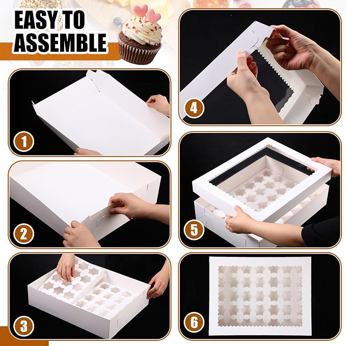 AmazingSpark 5 Pack 35 Count Cupcake Boxes, Mini Cupcake Containers, 16.9 x 13 x 4 Inch White Disposable Bakery Boxes with Window and Inserts for Birthday Holiday Party Bakery Desserts