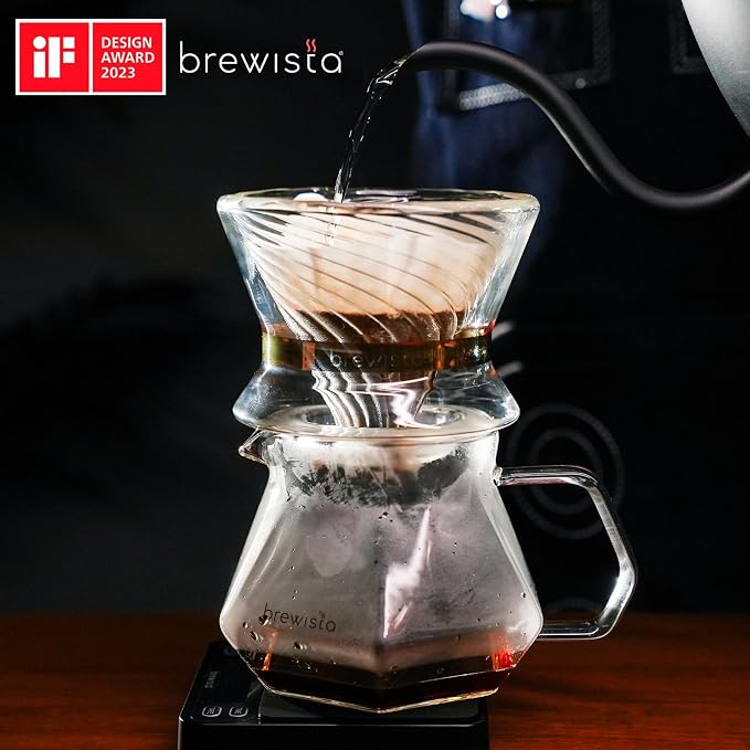 Brewista Tornado Duo Pour Over Coffee Dripper, Insulated Double Wall Glass, Easy-To-Clean Drip Coffee Maker for Home & Office(1-2 Cups)