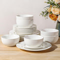TheTerra Stoneware Dinnerware Sets for 6, 18 Pieces Ceramic Plates and Bowls Sets, Scratch Resistant Embossed Dish Set, Oven, Microwave & Dishwasher Safe, Bright White