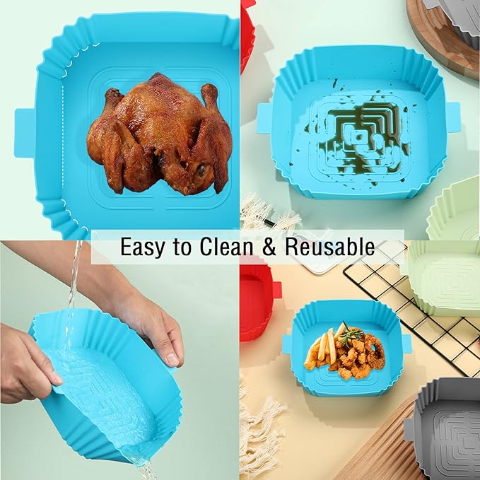 200Pcs Air Fryer Liners Disposable,LYHOLKEER 8inch Round Air Fryer Paper Liners for 5 5.5 6 6.5 7 7.5 8QT Air Fryer and 4Pcs Square Air Fryer Silicone Liners Reusable for 3-6 qt,Parchment Paper