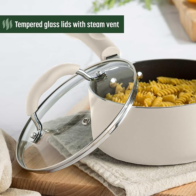 Goodful Ceramic Nonstick Pots and Pans Set, Premium Ceramic Coating Made without PFOA, PTFE or PFAS, Dishwasher Safe, 12-Piece, Cream
