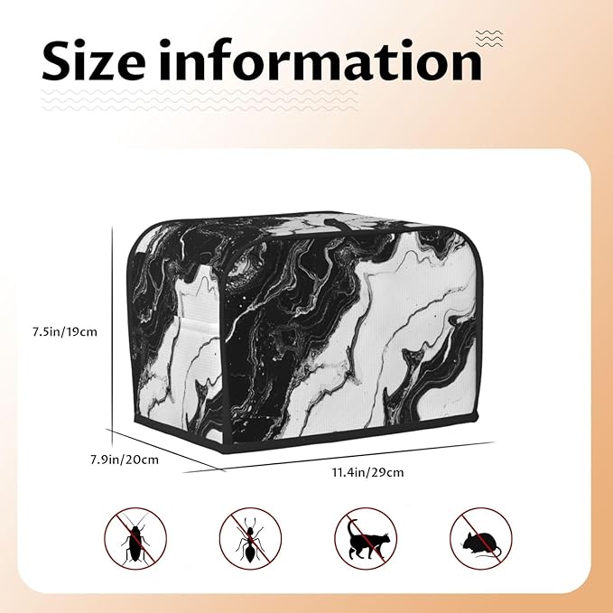 Toaster Cover 2 Slice Marble Black White Liquid Abstract Kitchen Small Appliance Covers with Pockets Dust and Fingerprint Protection