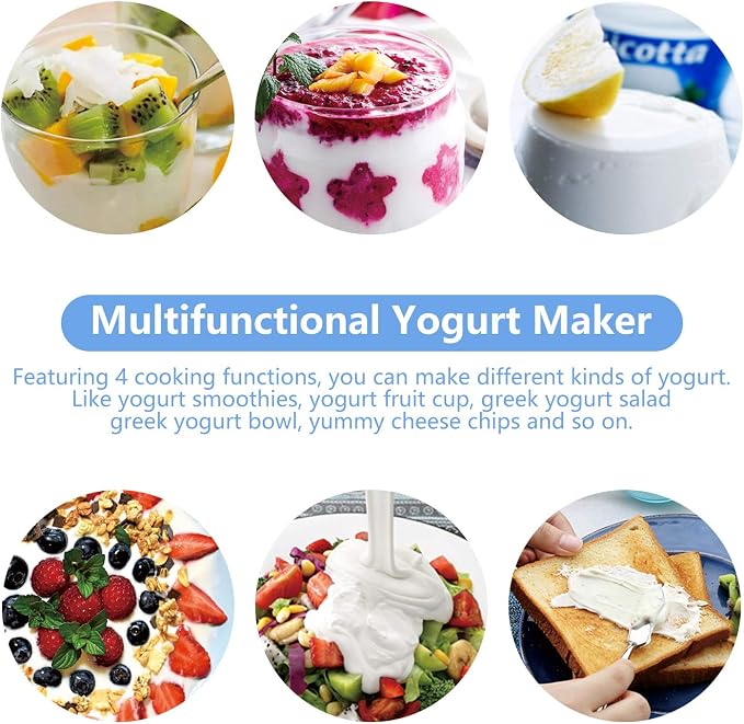 Bear Yogurt Maker, Greek Yogurt Maker Machine with Strainer and Timer Control, Stainless Steel Inner Pot, Automatic Digital with 2 Glass Jars 1 Quart for Home Organic Yogurt, Cheese, Fruit Wine