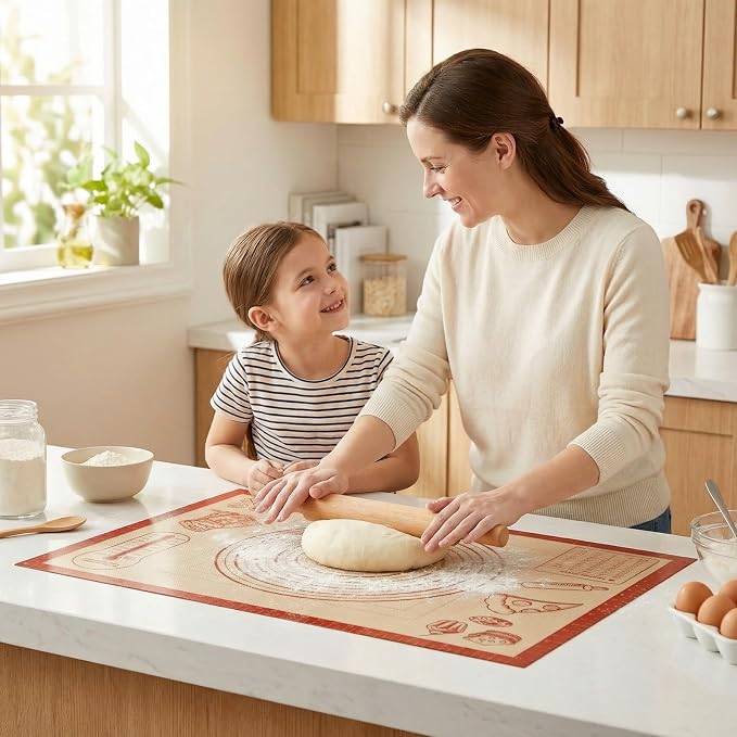 Silicone Baking Pastry Dough Mat - 26x16Inch Extra Large Cookie Bread Rolling Mats Sheet, Nonstick Kitchen Counter Kneading Board, Thick Reusable Pie Cookies Pizza Fondant Making Matt with Measurement