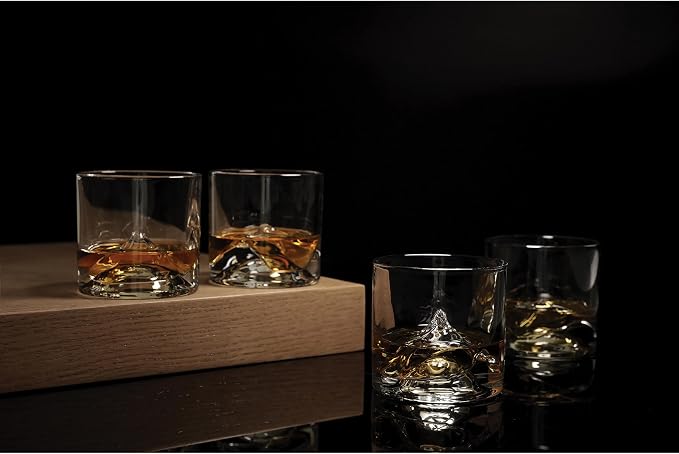 LIITON The Peaks Heavy Crystal Whiskey Glasses Gift Set of 4, Thick Freezable Bourbon Glass 1lb Each, Premium Whiskey Gifts for Men, Frozen Crystal Chills Cocktails, 10 oz