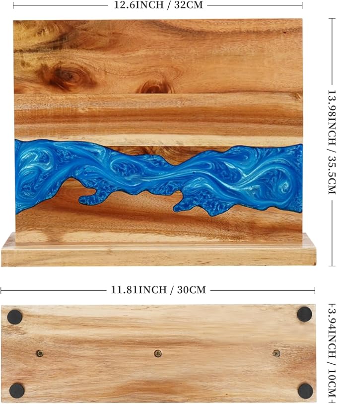 Ocean Magnetic Knife Block, Acacia Wood Knife Holder Stand with Strong Magnets, Double Side Knife Storage Rack for Kitchen (Blue)