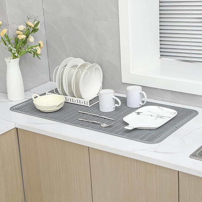 MicoYang Silicone Dish Drying Mat for Multiple Usage,Easy clean,Eco-friendly,Heat-resistant Silicone Mat for Kitchen Counter or Sink,Refrigerator or Drawer Liner Grey 5XL 36inches x 18inches