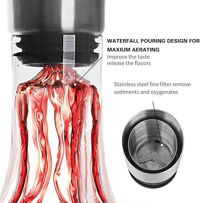 Wine Decanter Built-in Aerator Pourer, 1500ml /50oz Wine Carafe with Aerator,Cleaning Beads and Cork Ball,100% Lead-free Crystal Glass Red Wine Aerator, Wine Gift for Men, Wine Accessories