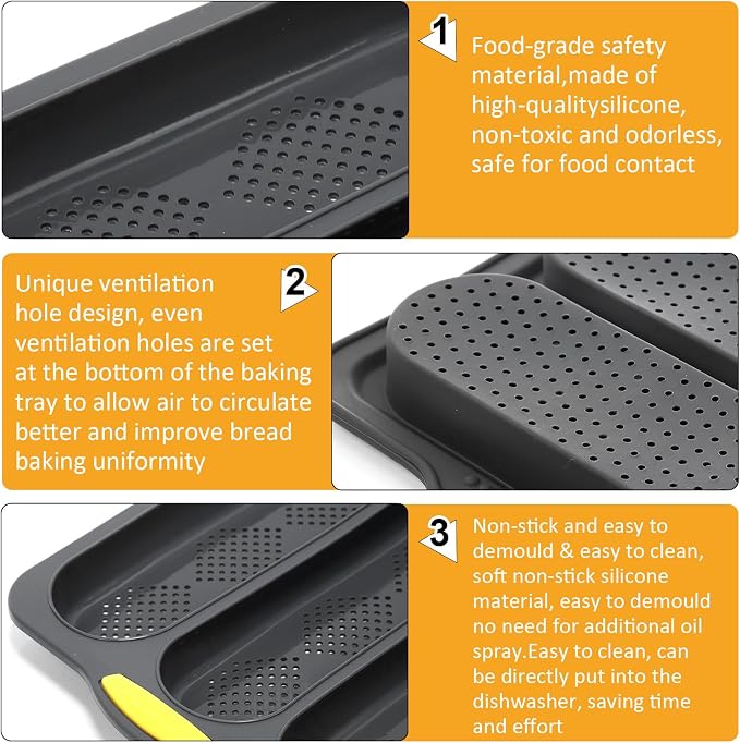 Reallnaive 8 Pcs Silicone Baguette Hamburger Bun Baking Pan Set 4 6 9 Cup French Bun Mold 3 Cup Nonstick Baguette Bread Pan with Tool for Homemade Bread Loaf Sandwich Microwave