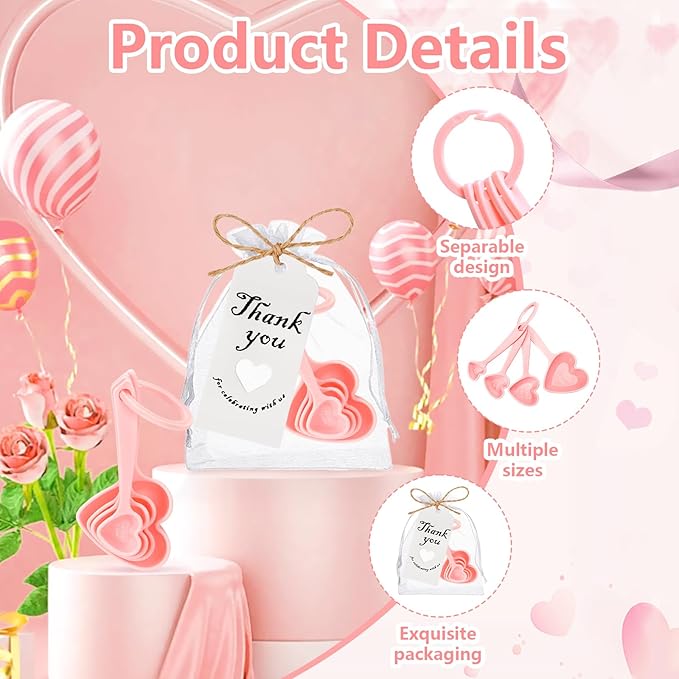 50PCS Heart Shaped Measuring Spoons Plastic Measuring Spoons Party Favors for Bridal Shower Wedding Anniversary Baby Shower Decoration Gifts Individual Souvenirs