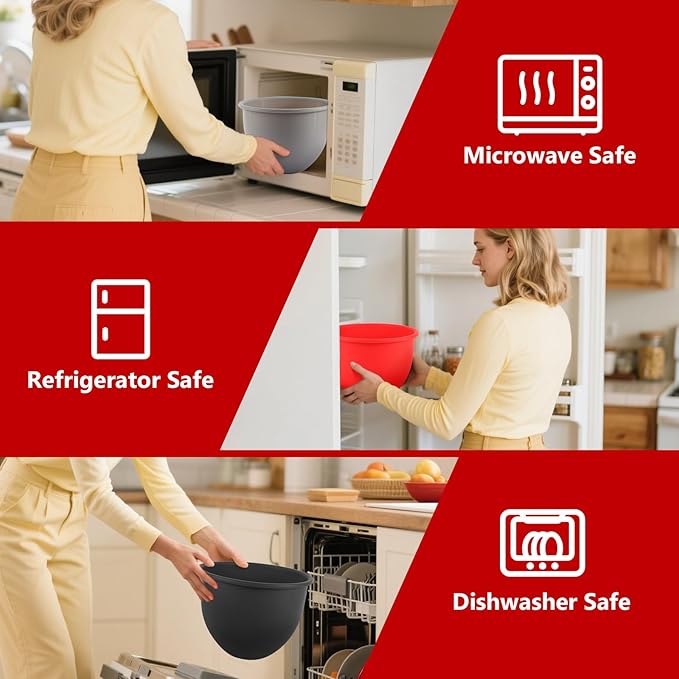 Silicone Bowl Liner for KitchenAid Tilt-Head 5QT Mixers - 3 Liners & 3 Lids Included, Leak-Proof Sealing Design, Easy-to-Replace Food-Grade Silicone Bowls (Not for Bowl-Lift Models)