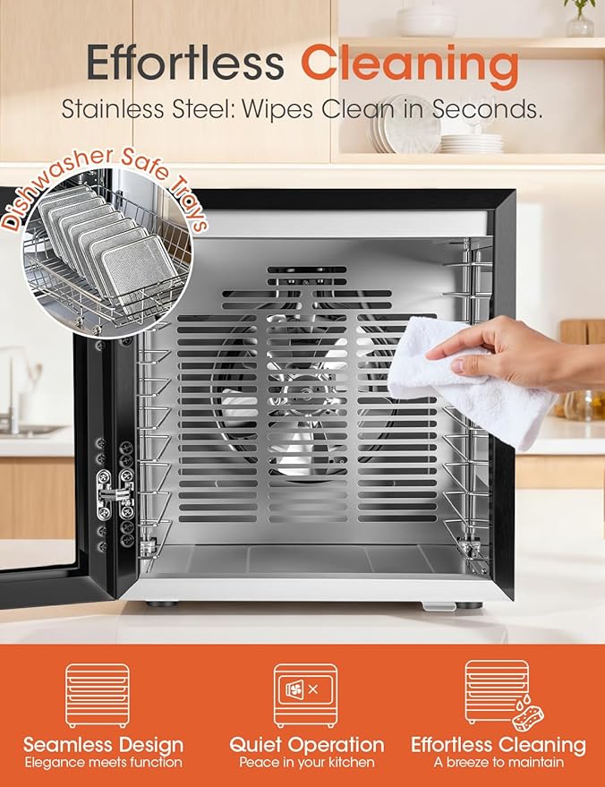 Manastin Food Dehydrator Machine, With Large 10 Stainless Steel Trays, 850W Dryer for Meat Jerky, Fruit Vegetable, 95-167℉ Dehydrated Dryer, 48H Timer,10 Presets, Overheating Protection