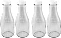 The Dairy Shoppe Glass Milk Bottle, Heavy Glass with Extra Lid, Creamery Style with Extra Caps (4, Round Quart)